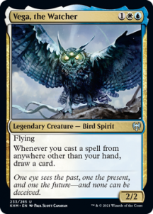 I love Vega, the Watcher if for no other reason than it is unique for its color identity. It breathes life into a Flashback-tribal commander, something likely fun and worth exploring for those interested in the traditional jank I personally love to see at kitchen tables.