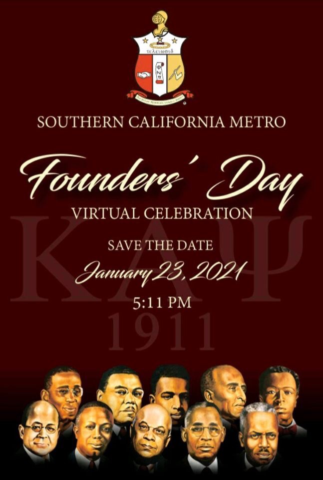 Southern California Metro Founders' Day 

Virtual Celebration 

SAVE THE DATE!!!

January 23, 2021

5:11pm