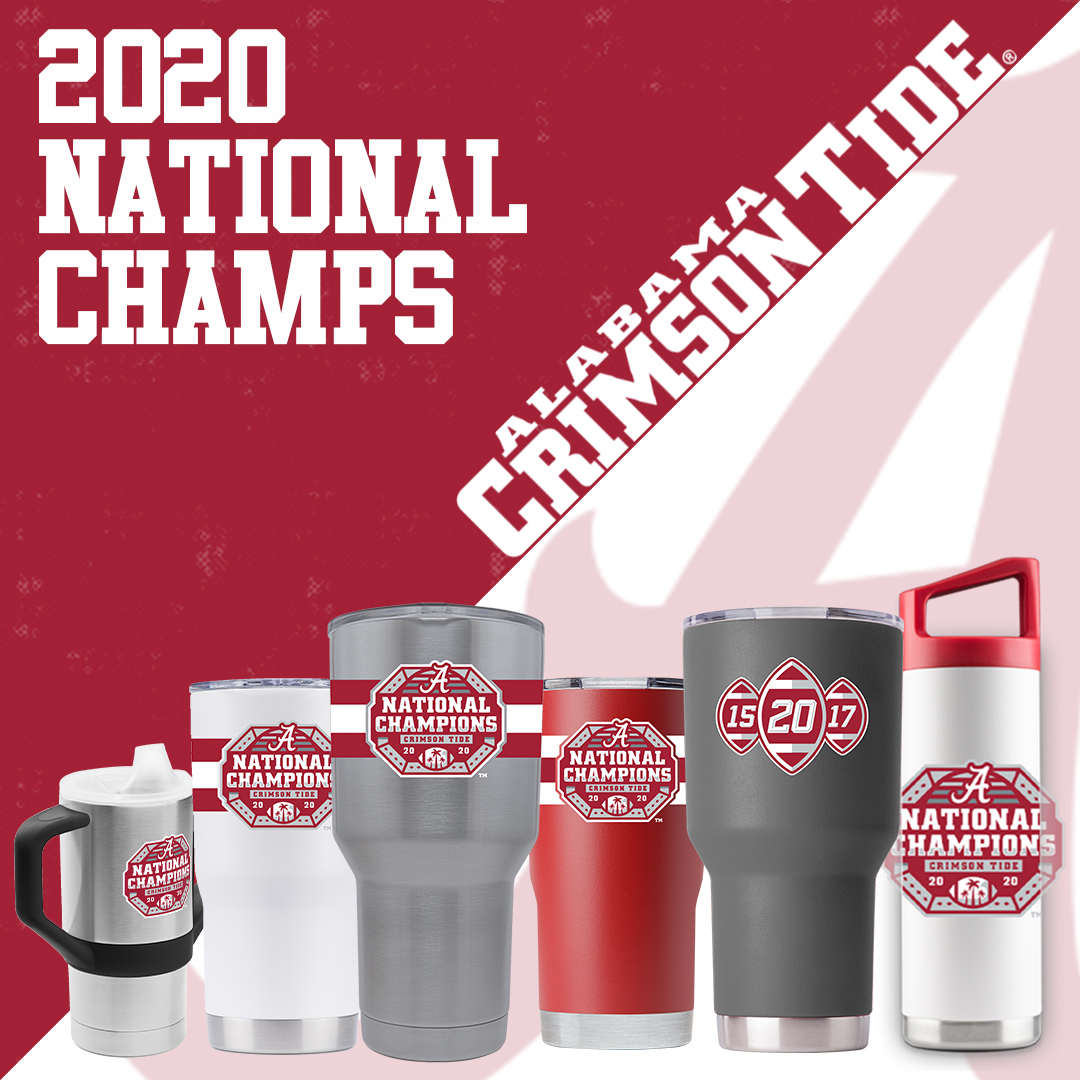 GTSidekicks's tweet photo. 🏆 The University of Alabama Crimson Tide are your 2020 CFB National Champs. Congrats to the Tide and our full line of National Champions Drinkware line is AVAILABLE NOW on our site! 🏈🐘 #rolltide ##carryyourteam #SEC https://t.co/vcqsE7d1ZC