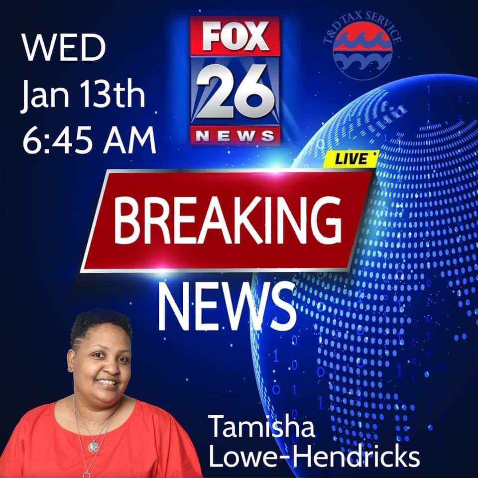 Wednesday join CEO of T&D Tax Service LLC  as she discusses breaking news with Fox News 
Be sure to tune in at 6:45 AM

#TandDTaxService #Taxes #Bookkeeping #SmallBusiness #CorporateBusiness #LLC #Accounting #CPA #Houston #Texas #Katy #Fortbend #Cypress #HoustonTaxes #Nationwide