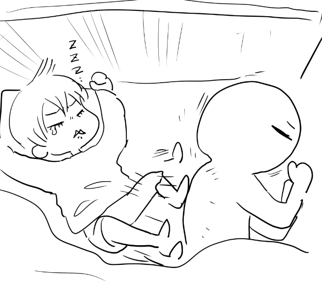 成長痛で足の痛みに苦しみ夜中ジタバタ私を蹴ってくる息子氏と、なんとか睡眠時間を確保したいしあわよくば背中のコリをどうにかしたい私の夜中の様子です 