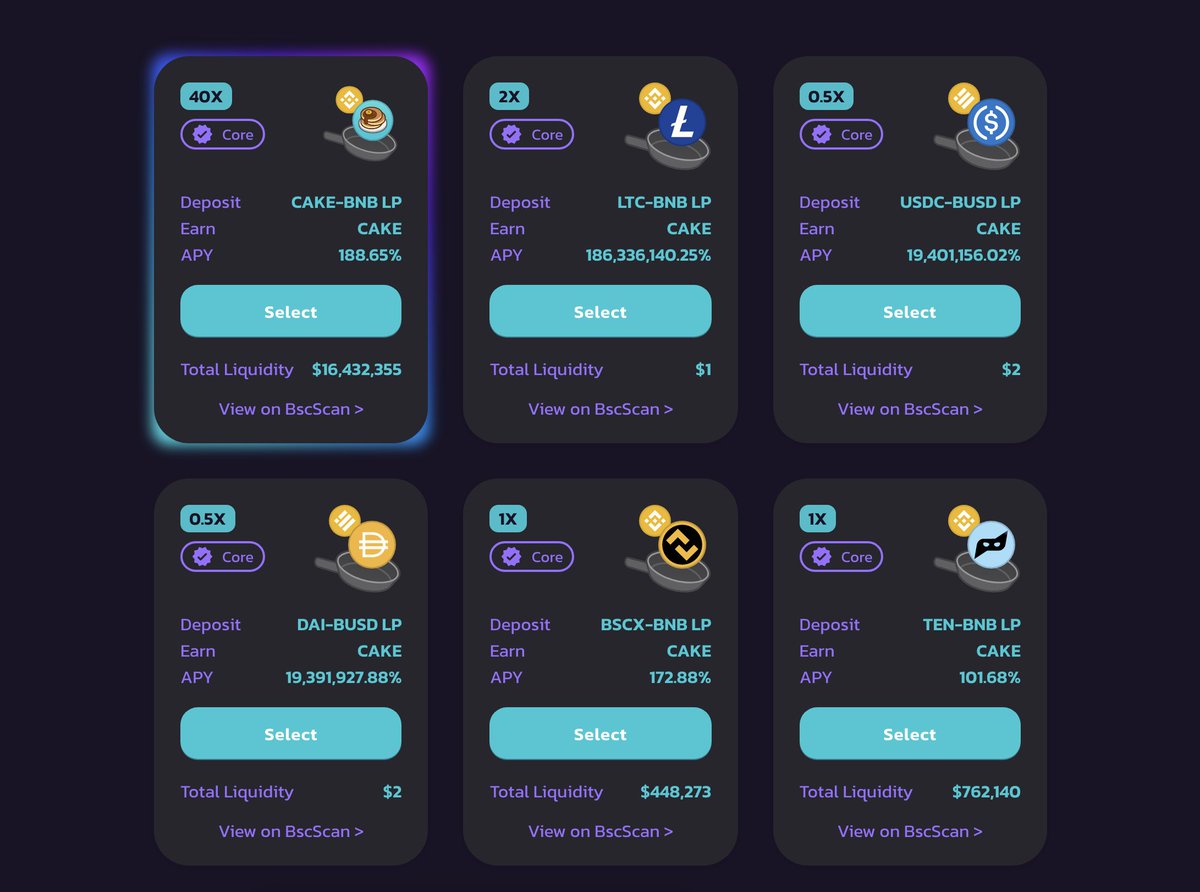 PancakeSwap's tweet photo. New farms:

🥞 LTC-BNB
🥞 USDC-BUSD
🥞 DAI-BUSD

Plus 40x CAKE-BNB rewards!

🥞 https://t.co/dbSBlaaHP3 https://t.co/A2pR2DDCv7