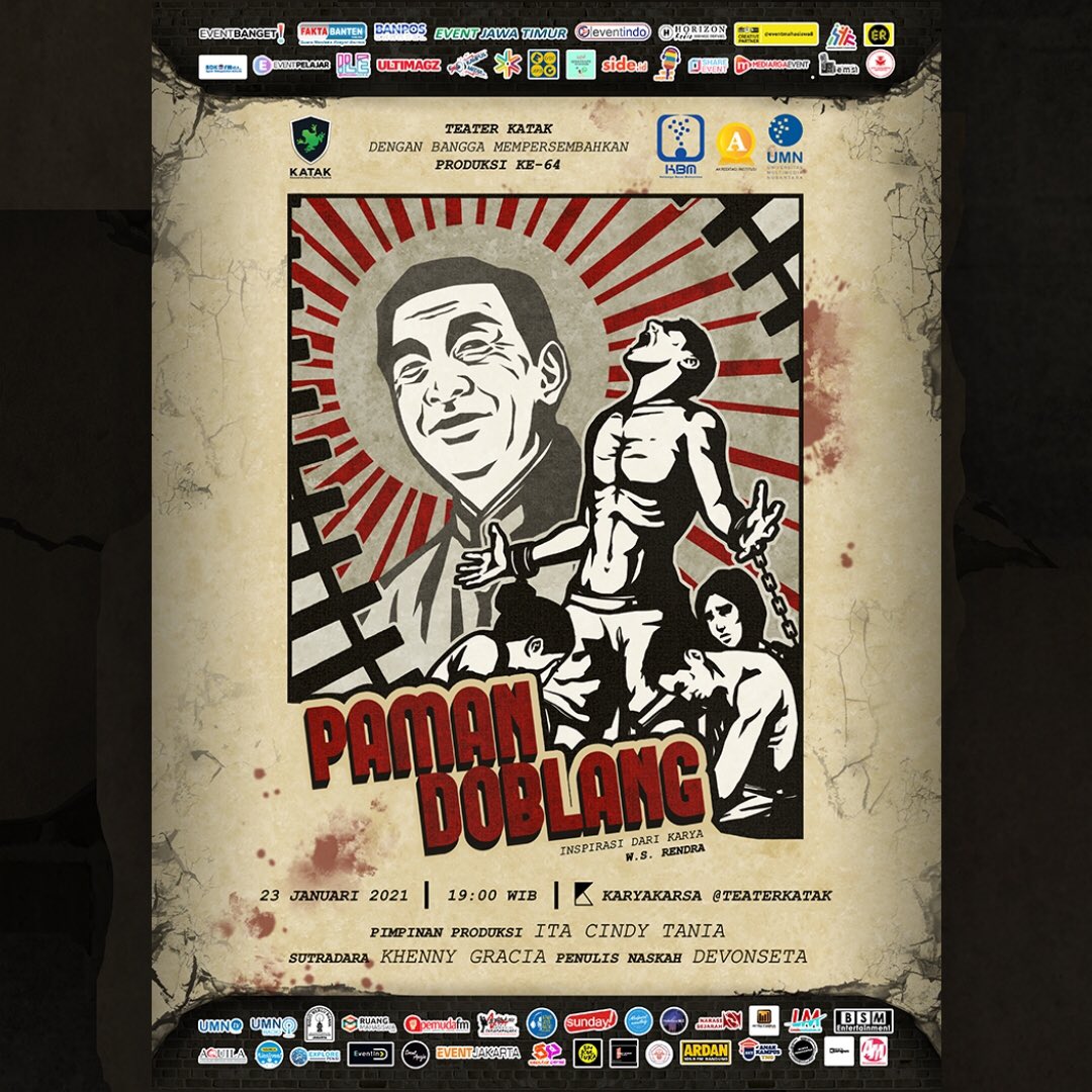 Radio_UMB's tweet photo. Di tengah masa yang dipenuhi siksaan dan ketakutan, Paman Doblang, dialah kuncinya. Apakah Ia dapat membebaskan warga dari kesengsaraan?
.
Saksikan pementasan Inaugurasi Teater KataK 2020 "𝗣𝗮𝗺𝗮𝗻 𝗗𝗼𝗯𝗹𝗮𝗻𝗴"
.
📅 23 Januari 2021
📍Karyakarsa Teater KataK https://t.co/WhE6ZCbyay