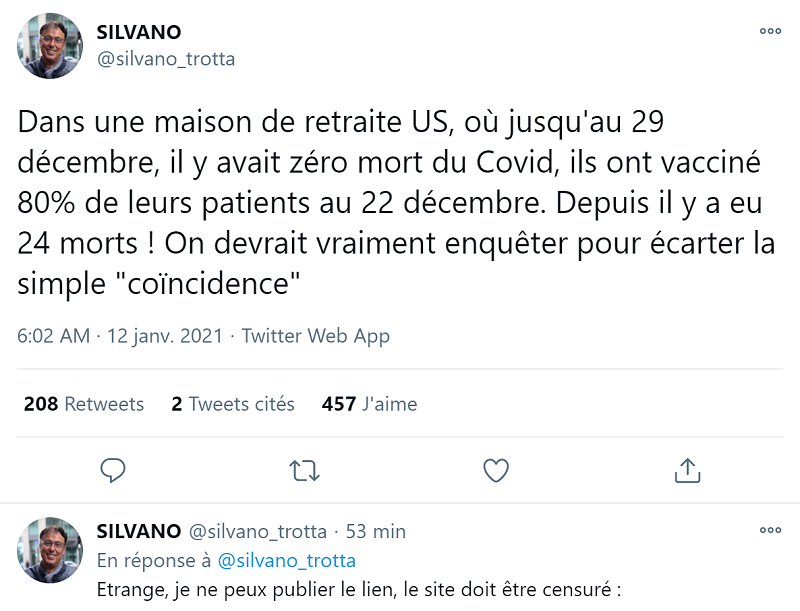 Stop_Escrocs's tweet photo. Pourquoi il dit "étrange je ne peux pas publier le lien" ? parce que quand on va lire l'article on se rend compte qu'il déforme tout. L'épidémie a commencé suite a thanksgiving, ils étaient malade avant la vaccination. Moi je vous le publie le lien !!
https://t.co/AIy0i7vCu5 https://t.co/hbSVSiCGVY
