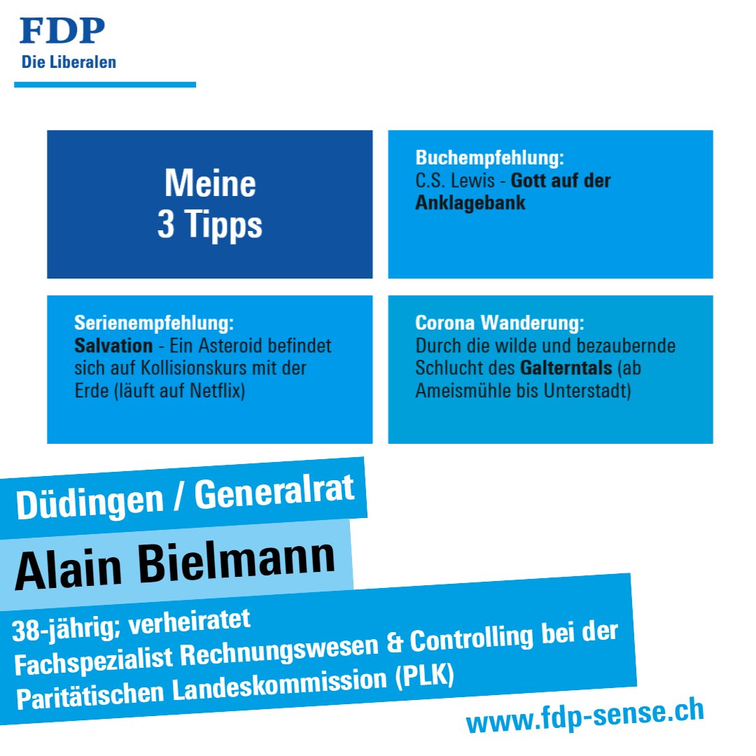 FdpSense's tweet photo. Alain Bielmann ist Generalratskandidat in Düdingen #fdpsense #wahlen21 #generalrat #duedingen https://t.co/R9rvyUHH1W