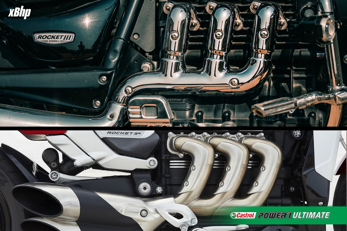 xBhp's tweet photo. Here's how the family reunion between #RocketIII and #Rocket3 went, followed by a spectacular evolution of our red #Rocket3R into the @castrolbiking POWER1ULTIMATE Black and Gold Edition that we call #SoulRocket
#CastrolPOWER1ULTIMATE #PerformanceThatSurprises #xBhp #xBhpGarage https://t.co/xceEEAgwpT