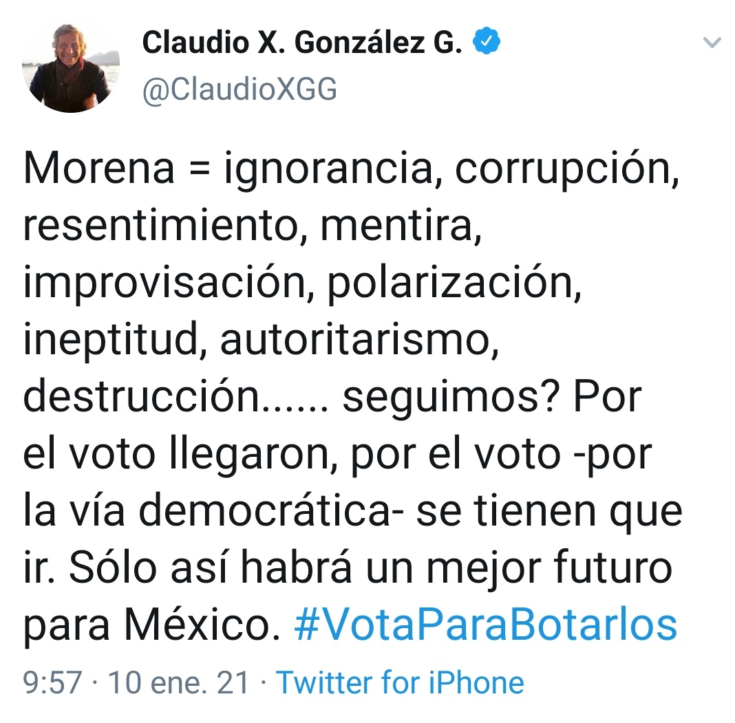 Millones de mexicanos votamos por el movimiento que encabezó el Presidente, los mismos que seguimos apoyándolo. <a href="/ClaudioXGG/">Claudio X. González G.</a> el único improvisado, corrupto, resentido e inepto eres tú.