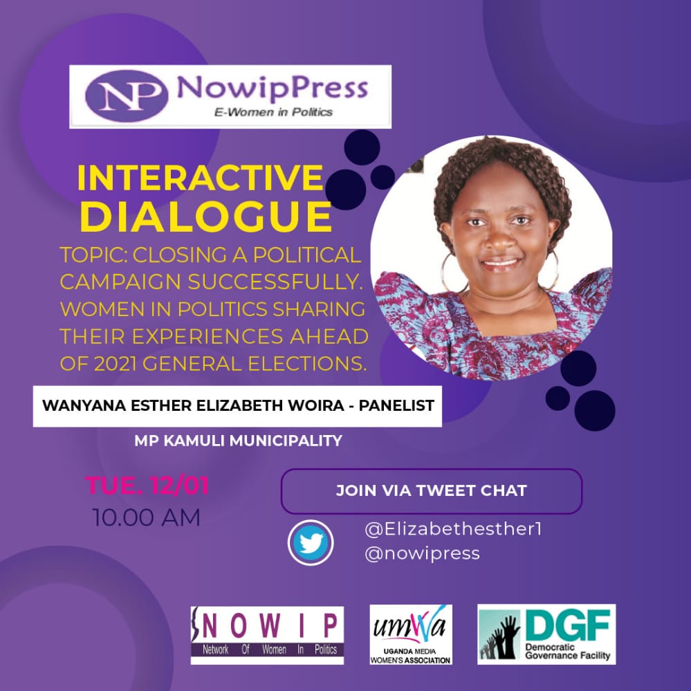 nowippress's tweet photo. #EWIPproject
Today we are hosting #WomeninPolitics to discuss closing a political campaign successfully in favour of women politicians and female youth.
Meet @Elizabethesther1
#Tips4womencandidates
@DGFUganda17
@UMWAandMamaFM https://t.co/T5kSp2DUH4