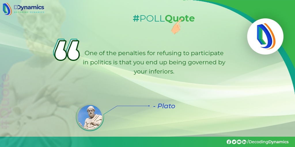 DecodingDynamic's tweet photo. #TodaysQuote #Plato
“One of the penalties for refusing to participate in politics is that you end up being governed by your inferiors.”
#DDynamics #PollFacts #PolQuote #LegendSays #Voting #Democracy #NationFirst #Politics https://t.co/wMcuTUM9LQ