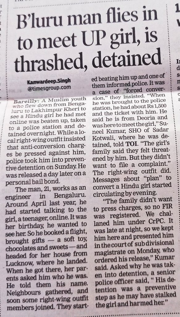RanaAyyub's tweet photo. We are officially a shithole country. A Muslim man flies to meet a Hindu girl on a date, is thrashed and detained by UP police. Let's give Adityanath a chance in 2024 ? https://t.co/uZJ4E7fsgD