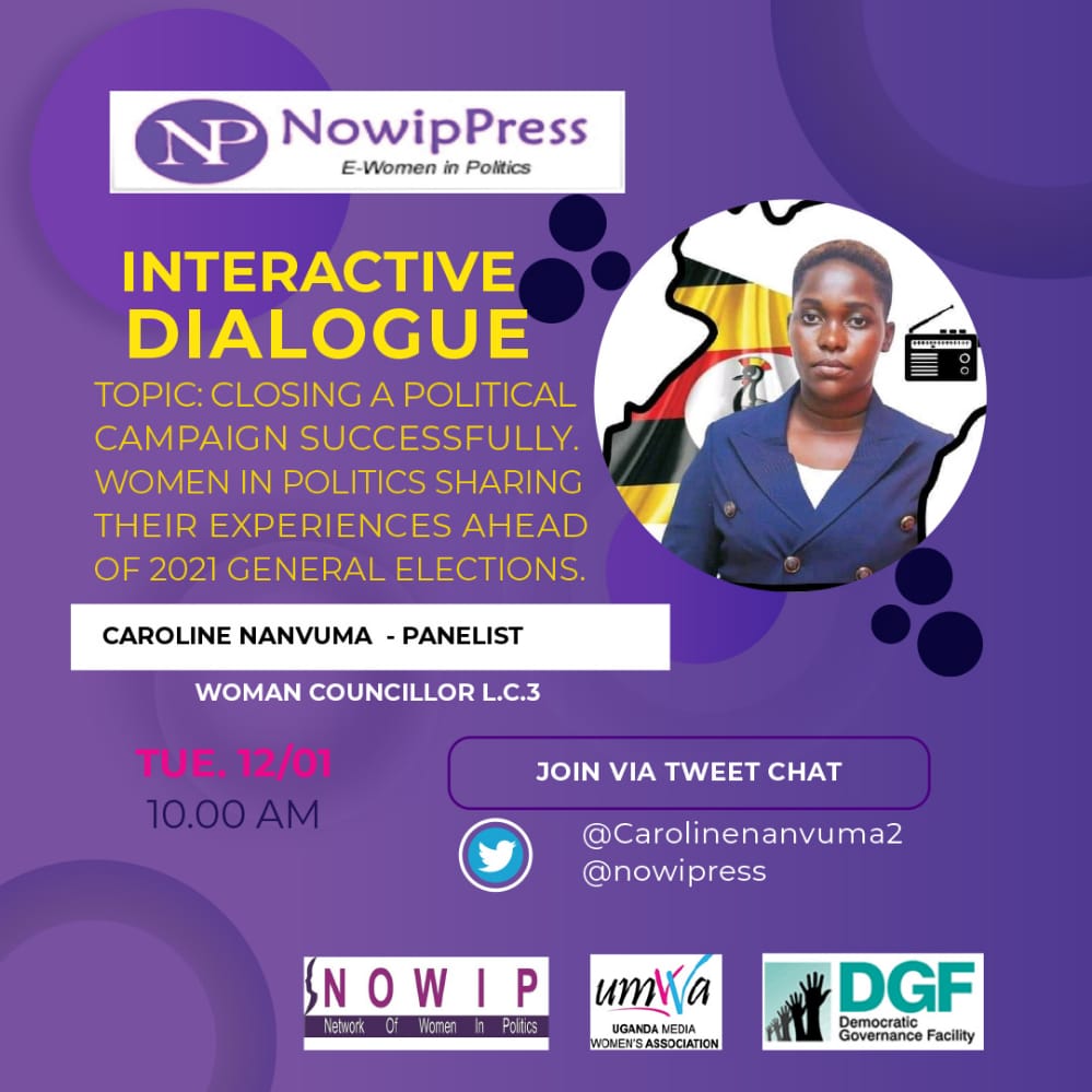 nowippress's tweet photo. #EWIPproject
Today we are hosting #WomeninPolitics to discuss closing a political campaign successfully in favour of women politicians and female youth.
Meet @Carolinenanvum2
#Tips4womencandidates
@DGFUganda17
@UMWAandMamaFM https://t.co/0y1ez1TVB6