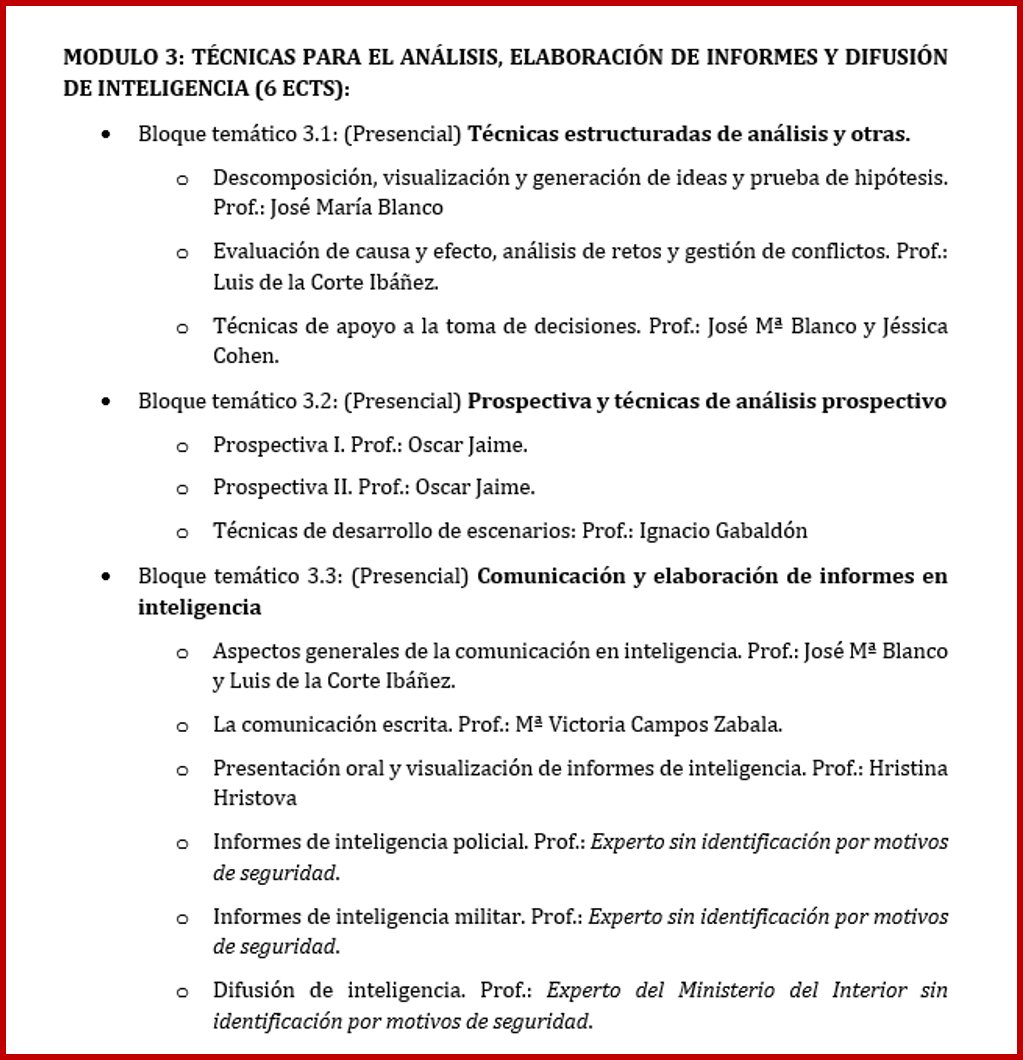 ICFS_UAM's tweet photo. Preinscripciones abiertas para el curso "Técnicas para el análisis, elaboración de informes y difusión de #Inteligencia"

💠 6 ECTS

🗓️ 19/02/2021-16/04/2021

⏰ Presencial Viernes tarde y sábados mañana @uam_psicologia

👥Plazas limitadas https://t.co/GUucw2FiDj