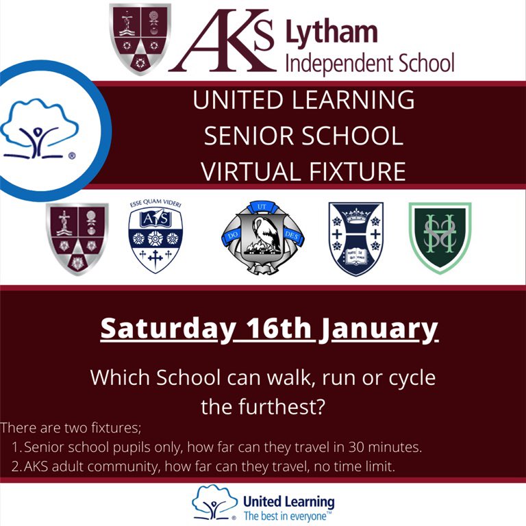 AKSSport's tweet photo. Virtual Fixture Challenge along with a whole school Inter House competition. Saturday 16th January. Let’s have as many of our AKS community out being active. 205 took part last time let’s see if we can get even more participating. Every mile counts. @AKSSchool @AKSPrepSchool https://t.co/DWYdSATczF