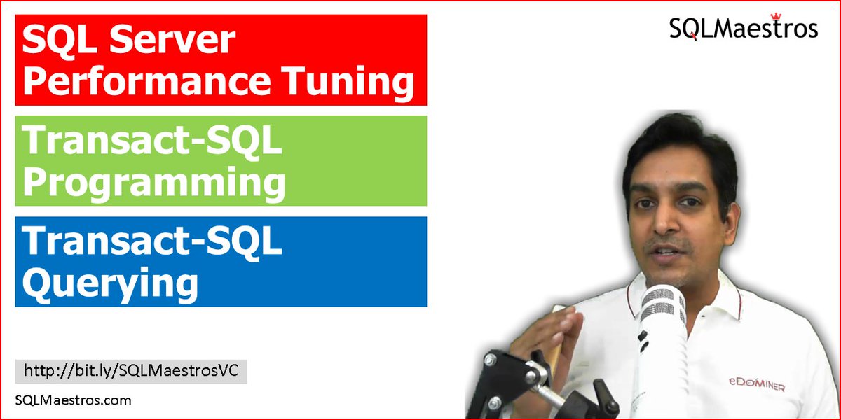 A_Bansal's tweet photo. SQL Server Video Courses. Want all three for the price of one? Write to contact[at]SQLMaestros[dot]com for a special discount.
Learn more: https://t.co/35ntuoItdR
Pls RT/Share. 
#SQLServer #AzureSQL #TSQL #SQLMaestros https://t.co/kz0XDBwugP