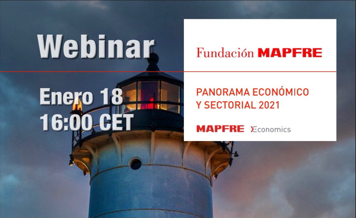 El lunes 18 de enero a las 16:00 hrs. (CET) se llevará a cabo el webinar organizado por <a href="/fmapfre/">Fundación Mapfre</a> para la presentación del informe “Panorama Económico y Sectorial 2021” elaborado por <a href="/MAPFRE/">Mapfre</a> Economics. Inscripción gratuita en: fundacionmapfre.force.com/area/s/login/?…  #MapfreEconomics