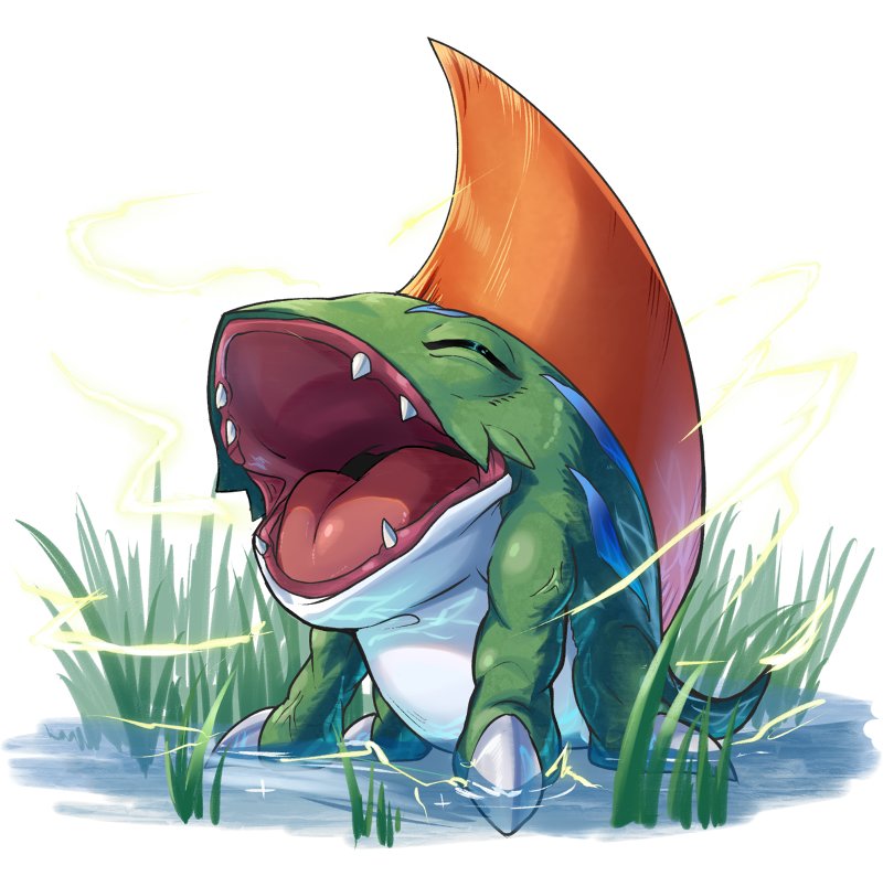no humans open mouth solo pokemon (creature) tongue closed eyes grass  illustration images