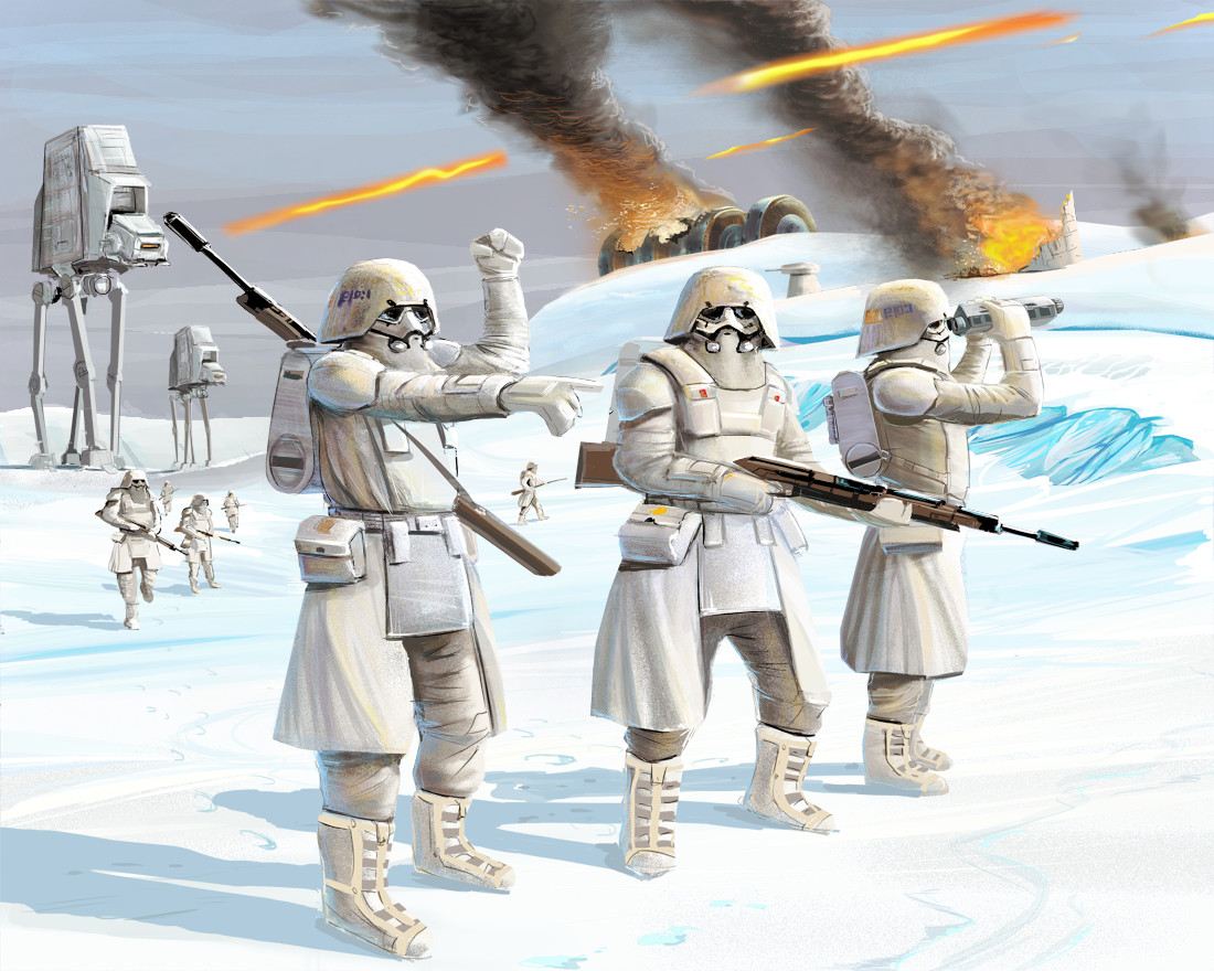 Hilo sobre los "Snowtroopers":- Los "Snowtroopers" o "Cold Assault Stormtroopers" están basados en diseños de Ralph McQuarrie para "El Imperio Contraataca"
