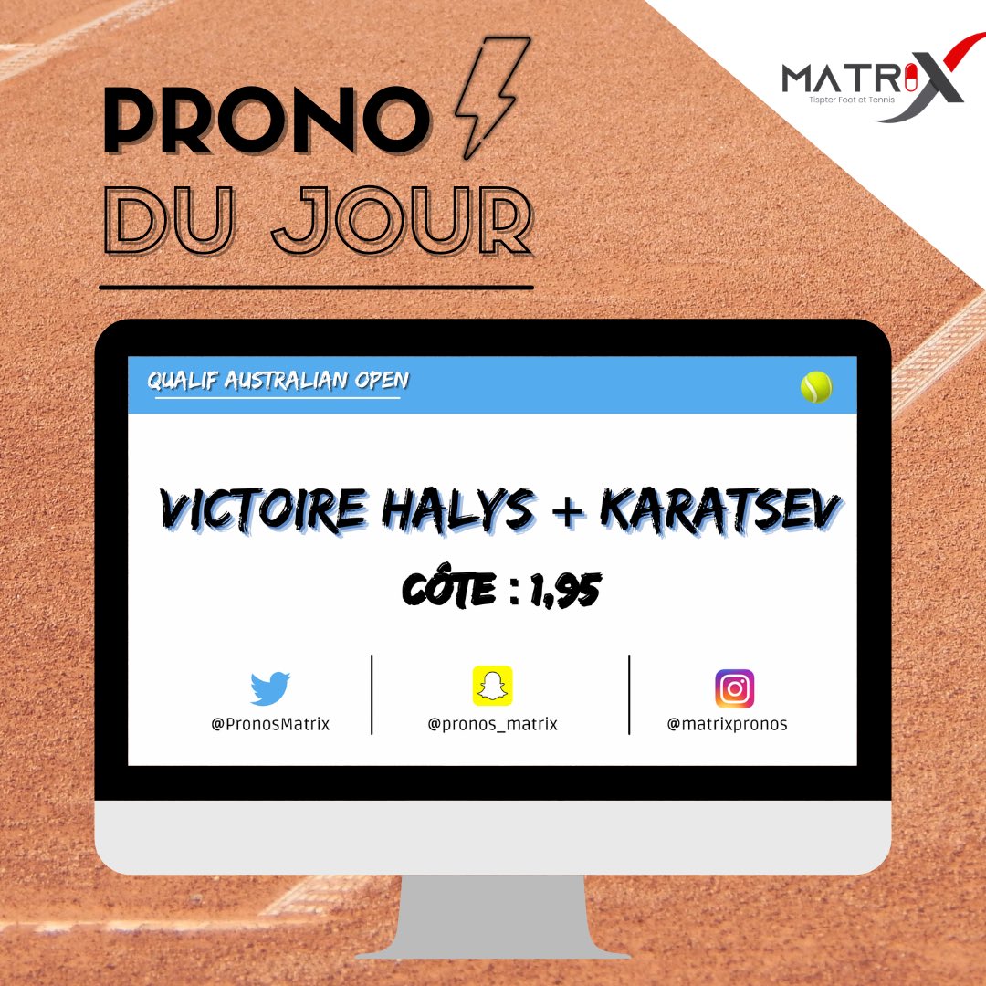 PronosMatrix's tweet image. 💥 Combiné 

Victoire Halys + Karatsev 
@1,95 

2ème prono du jour 🙌🏼
GL à ceux qui suivent 🤞🏼

#TeamParieur