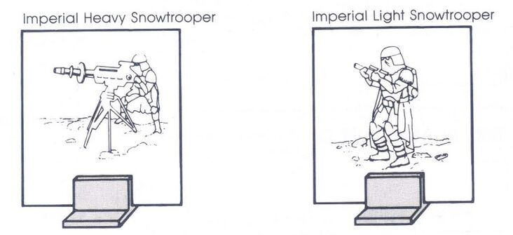 Hay dos clases de Snowtroopers Imperiales:- "Imperial Light Snowtrooper" o soldado ligero/raso- "Imperial Heavy Snowtrooper" que carga y opera un Blaster pesado de repetición E-Web