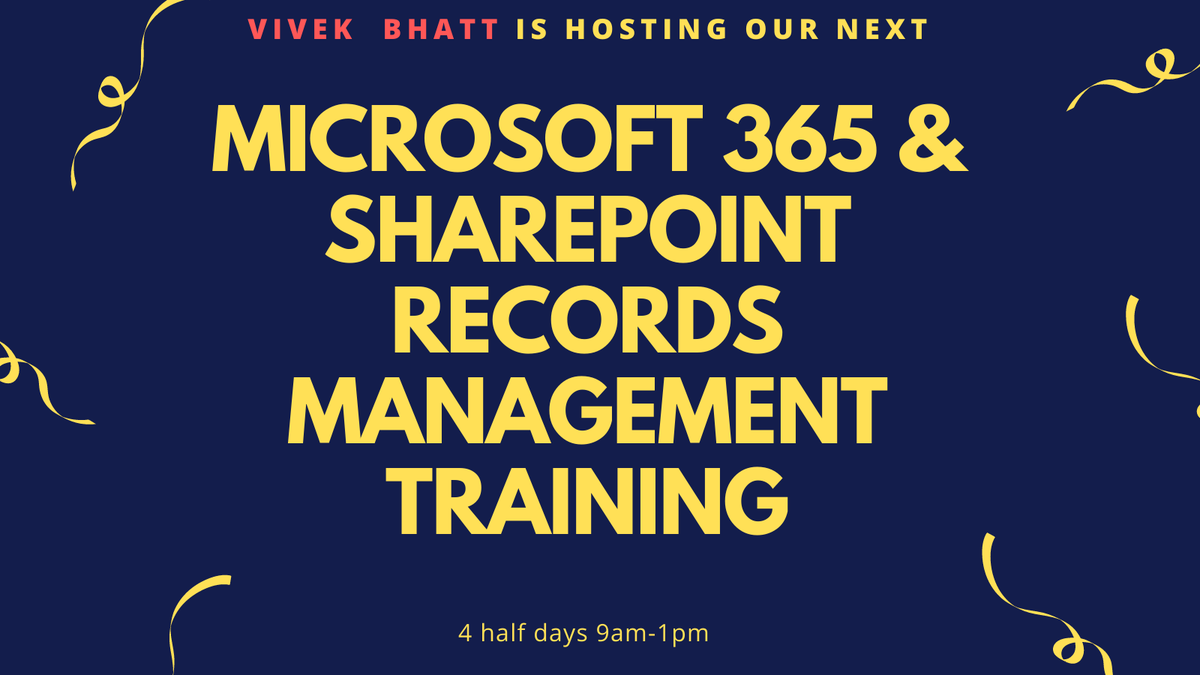 Leadershiptd's tweet photo. Learn something new this month and join our Microsoft 365 &amp; SharePoint Records Management course on the 25th - 28th January (Half days) with Vivek Bhatt @vivekbh03352902 from @infotechtion 
#trainingcourse #Microsoft365 #SharePoint https://t.co/AEaHUN5VN5