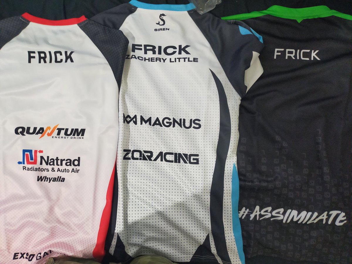 FrickANZ's tweet photo. I decided to get a jersey for each of the teams that have meant something to me throughout my time playing and coaching siege. @ExstoG @ShadownetGG @SirenEsportsGG  
Sucks that @RISE_ESC  doesn't have a jersey because they will always be my favourite org I have been apart of. https://t.co/7w6wMUxvF2