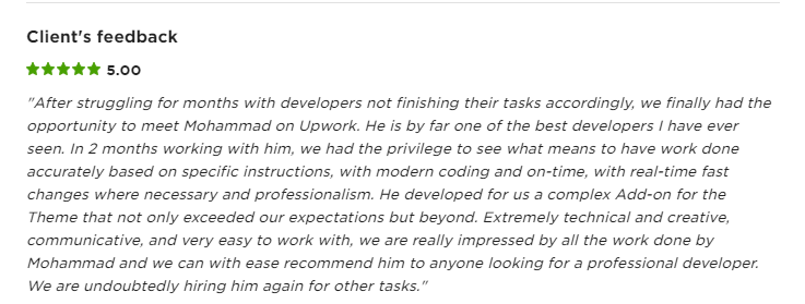 SufyanDeveloper's tweet image. When you really work hard to acheive the goals and to satisfy your clients. This is an amazing feeling for me and my team @Xfinitive3. Thank you @Upwork  for maintaining such an amazing platform.