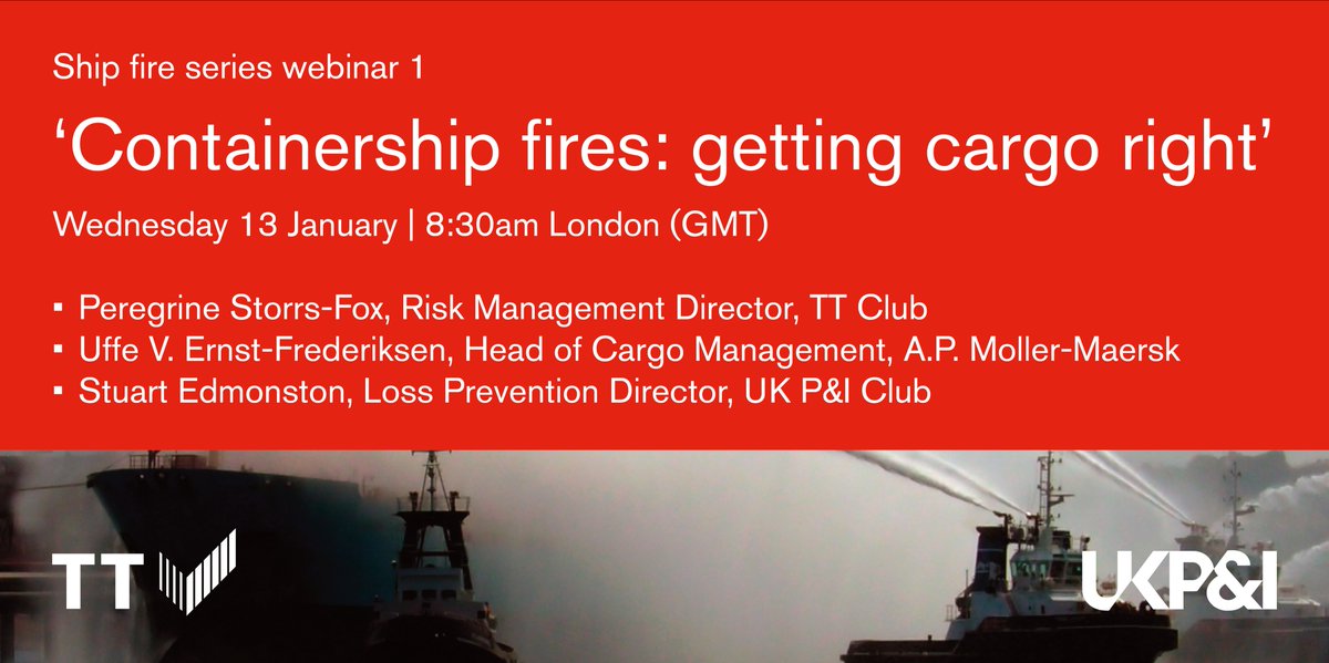 TT_Club's tweet photo. WEBINAR: "Containership fires - getting cargo right"
There's still time to join us tomorrow morning for the first webinar in our ship fire series.
Click here for more info and registration links: https://t.co/66zv91fdai
#containershipping #shipfires #cargodamage #cargopacking https://t.co/dFwyOGUT8C