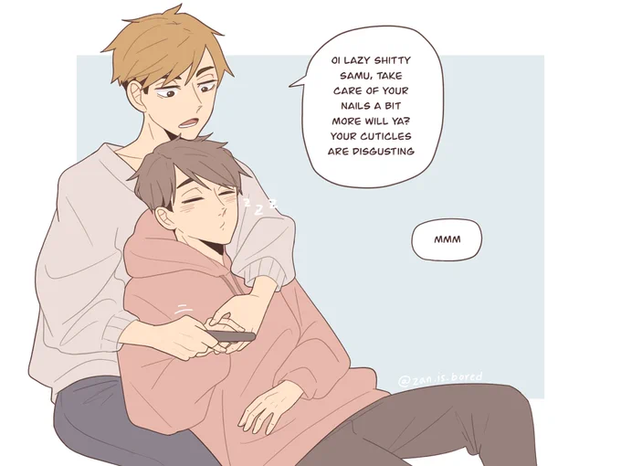 having a setter brother means free nail care ??

#atsumu #osamu #miyatwins 
