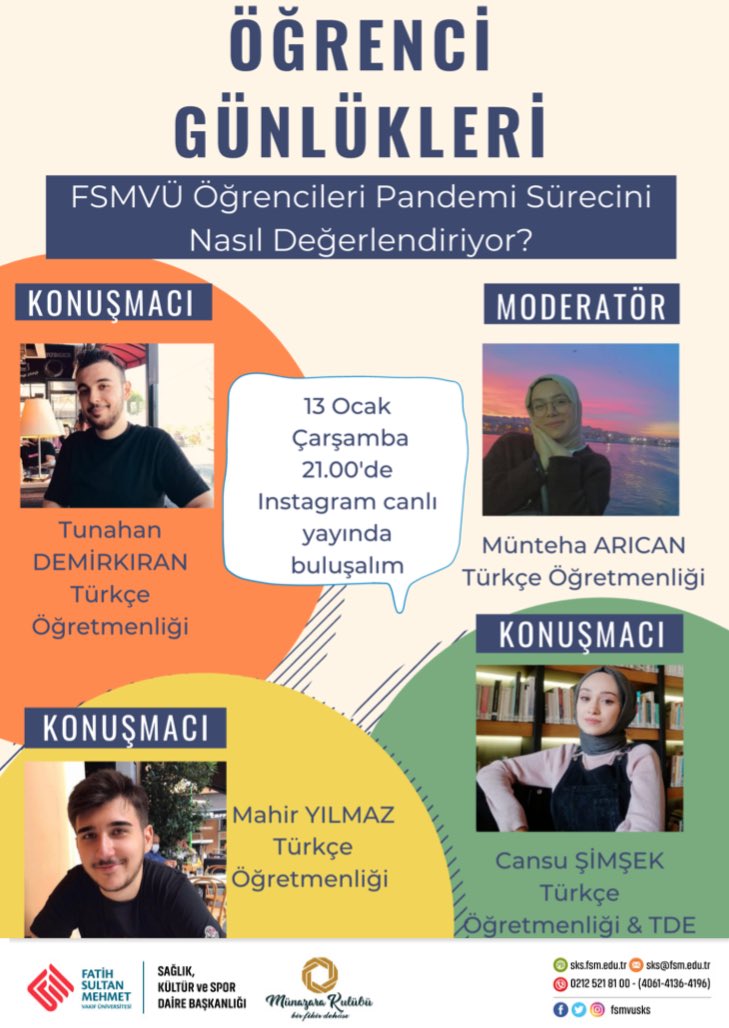 Öğrenci Günlükleri yarın!

Öğrencilerimiz pandemi sürecini nasıl değerlendiriyor? 

Merak ediyorsanız Münazara Kulübü instagram hesabını takip ederek canlı yayını izleyebilirsiniz.☺️

<a href="/fsmvu/">Fatih Sultan Mehmet Vakıf Üniversitesi</a> 
<a href="/fsmvu_munazara/">FSMVÜ MÜNAZARA KULÜBÜ</a> 
#fsmvükültür 
#fsmvuetkinlik