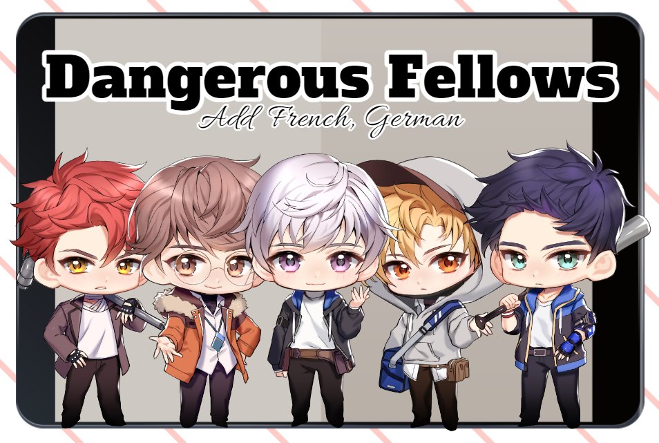 Dangerous Fellows app is also playable in Korean, English, Chinese (simplified&traditional), Japanese, Spanish, Russian, and French+German!😆
You can change it to the language you want from the In-game Setting button💖
#Frenchgame #Germangame #Jeu_français #Deutsches_Spiel #otome