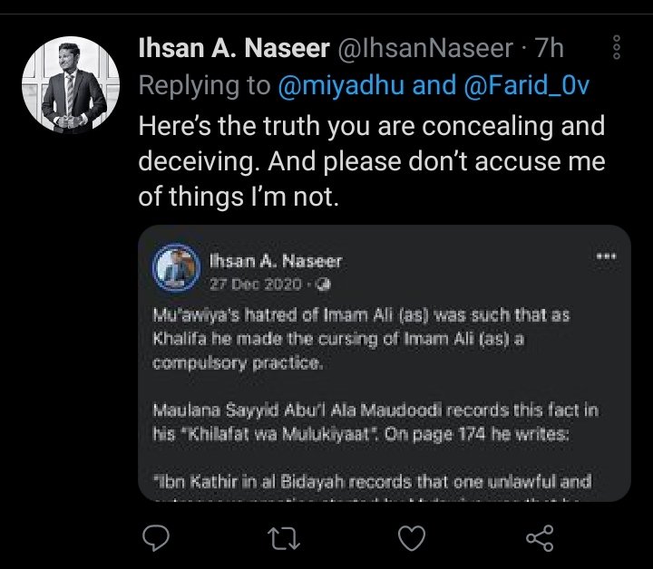 "The dark history of Islam" [thread]So lets analyze the bold move here by  @IhsanNaseer, one of the kids who are involved in spreading these shia heretical beliefs in Maldives.  https://twitter.com/IhsanNaseer/status/1348713871096180736