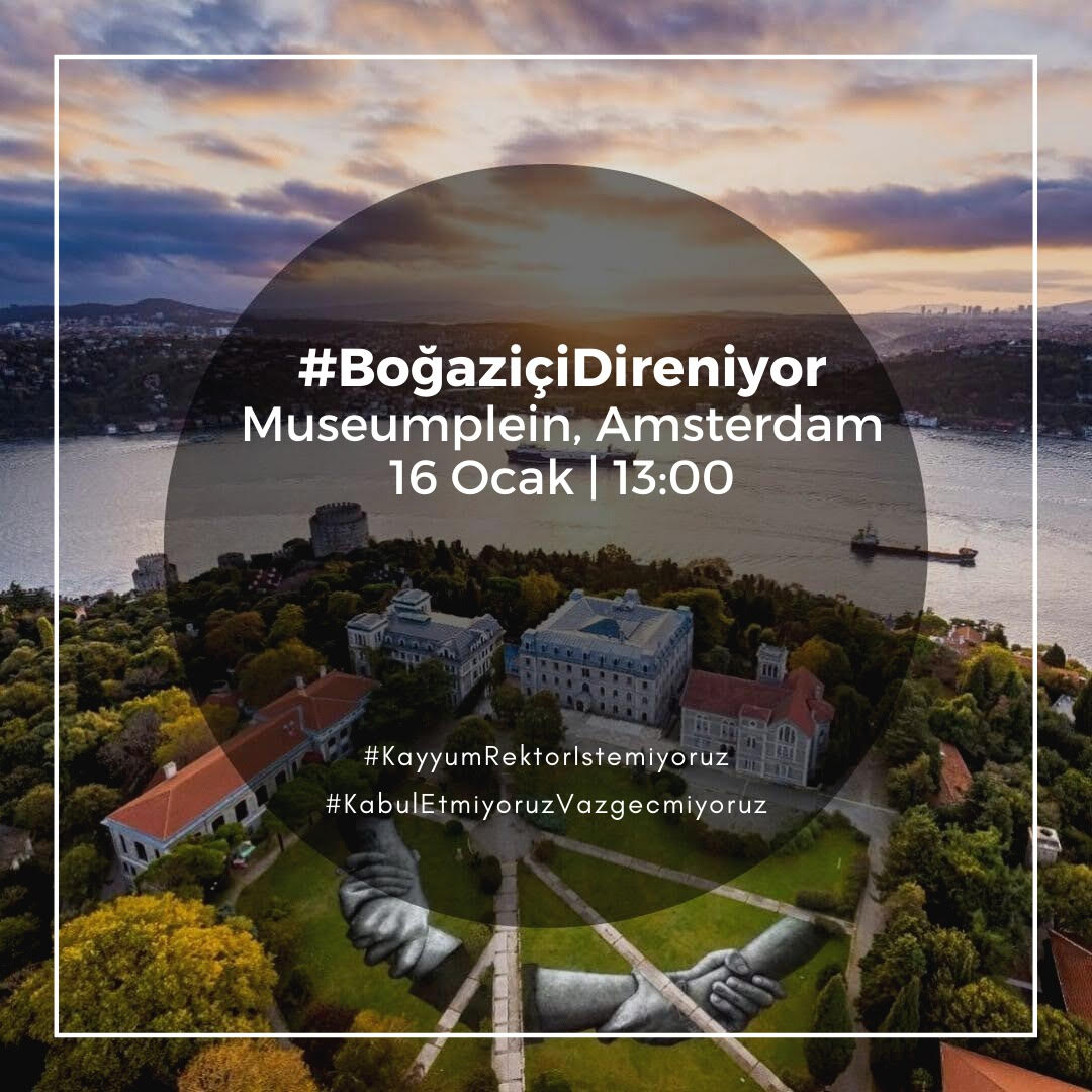 Tum Bogazicililerin hakli talebine #Amsterdam'dan ses veriyoruz. 16 Ocak Cumartesi, Hollanda saati ile 13.00'te #museumplein'deyiz.
#KayyumRektörİstemiyoruz #KabulEtmiyoruzVazgecmiyoruz 
@boundayanisma <a href="/FranceBogazici/">Bogazici University Alumni -France</a> <a href="/OgrenciSen_/">Öğrenci Sendikası</a> 
<a href="/say_cem/">Cem Say</a> <a href="/ToprakBinnaz/">Binnaz Toprak</a> <a href="/BogaziciBE/">Boğaziçi Mezunları - Belçika</a> <a href="/Bogazici_DE/">Boğaziçi Mezunları - Almanya</a>