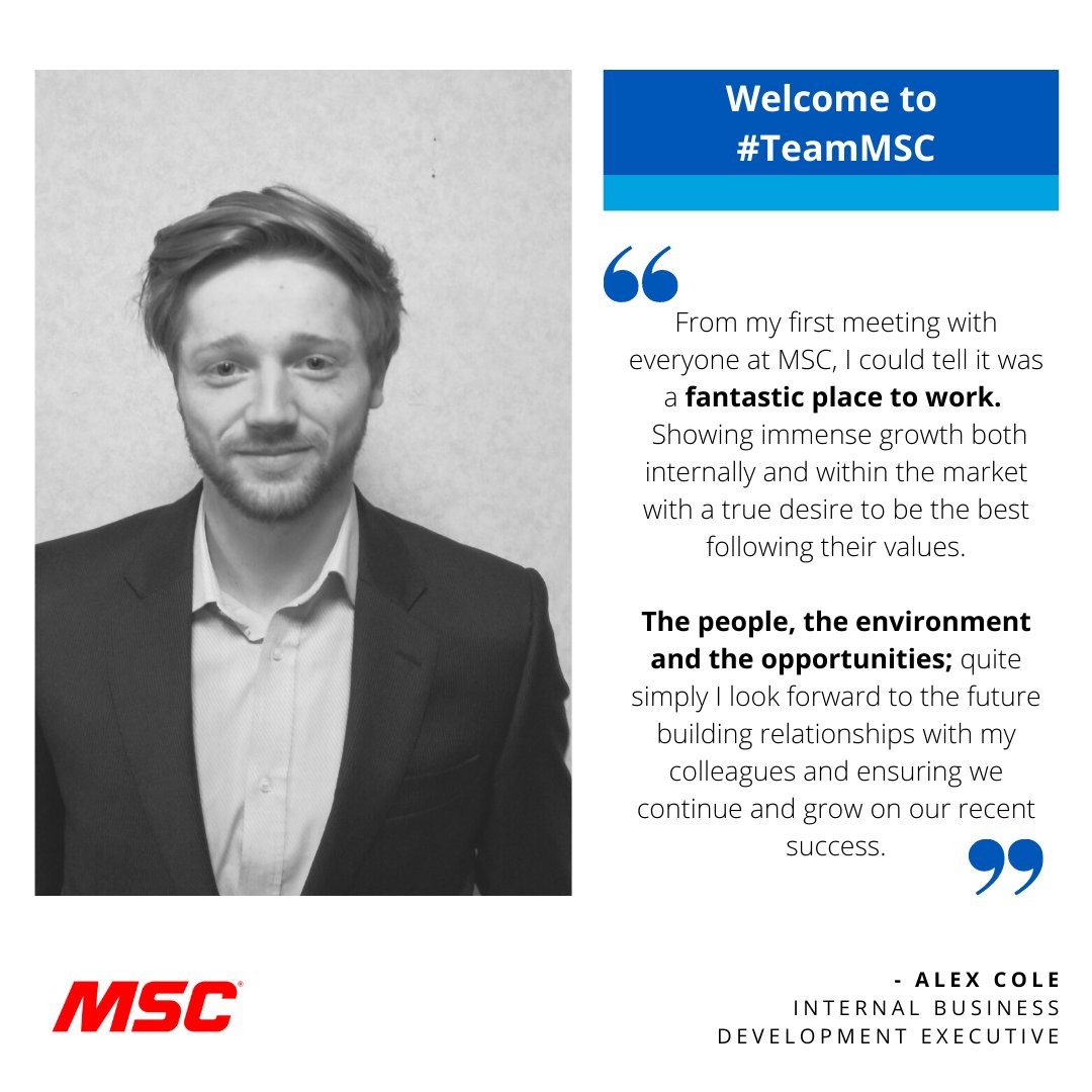 Recently we welcomed Alex Cole to our ever-expanding #InternalSales team as a  #InternalBusinessDevelopmentExecutive. 

Congratulations and welcome, Alex.  We are thrilled to have you as part of #TeamMSC

#JoinUs #OurPeopleOurStrengthOurDifference #BuiltToMakeYouBetter #TeamMSC