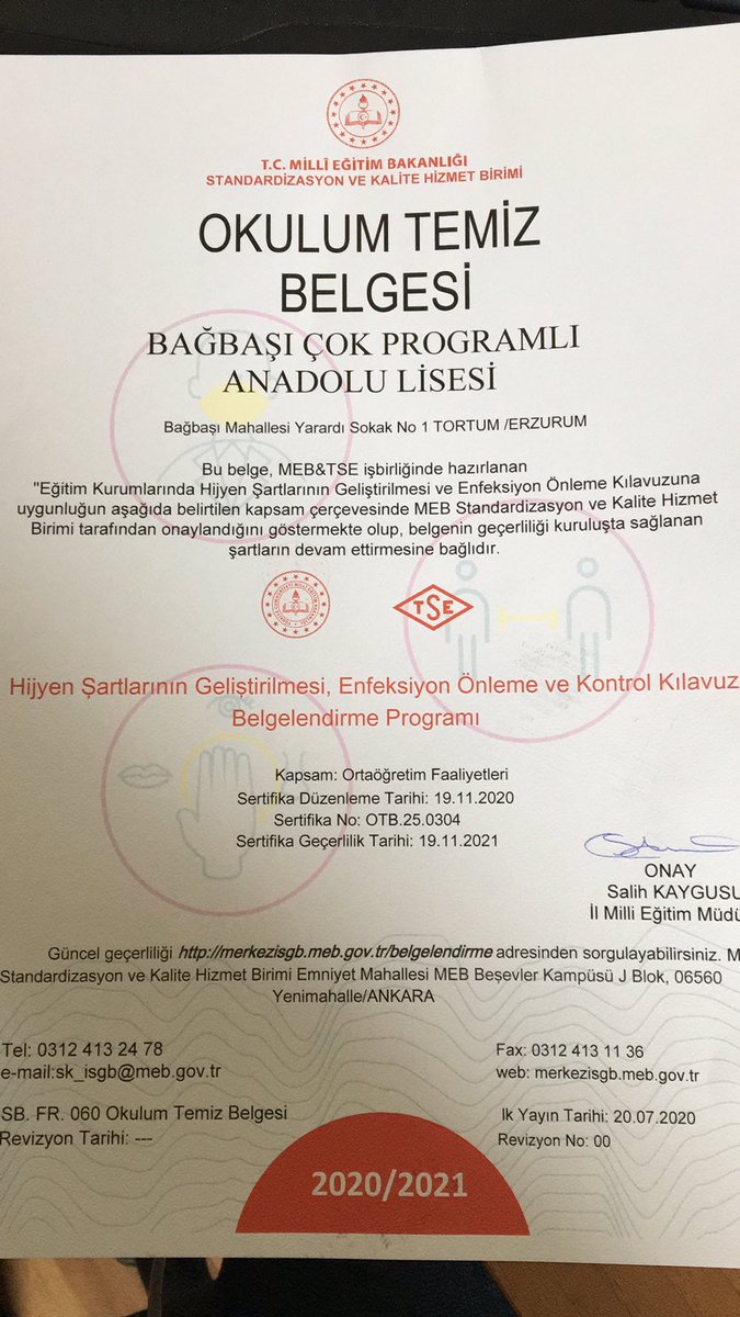 Okulum Temiz Belgemizi aldık. Biz eğitime hazırız. 💪