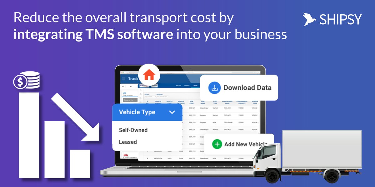 Shipsy_AI's tweet photo. Integrating #Shipsy's #transportmanagementsoftware into your business can help you reduce driving time and save fuel cost & vehicle maintenance cost, which increases the overall transport cost. Request a demo today by clicking https://t.co/qIvRE3Pa90 #ShipsyTMS #transportsoftware https://t.co/BgDBZcKuTl