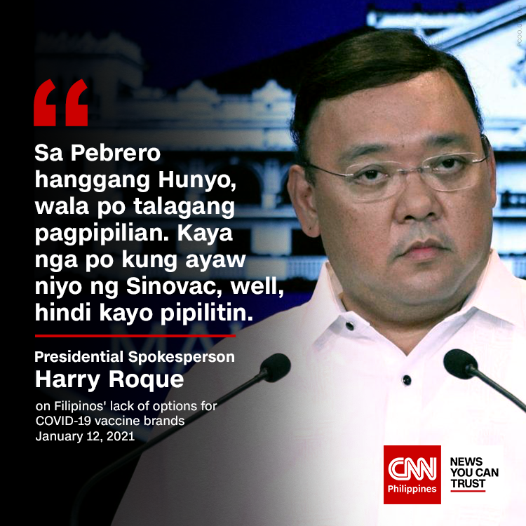 newswatchplusph's tweet photo. Presidential Spokesperson Harry Roque says Filipinos have no other choice of COVID-19 vaccine brand other than China-made Sinovac since it is the only expected supply delivery until June.

Read more: https://t.co/0evke3QxqO https://t.co/C24vsM8CQm