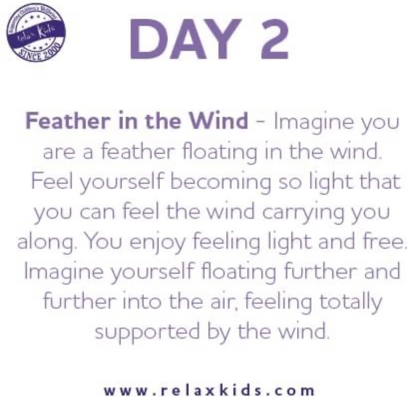 SarahCombe's tweet photo. ✨20 Day Relax Kids Challenge✨

Join us each week day for a mindful moment.

Today's exercise is Feather in the Wind.

Try it at any time of the day to bring a little calm.

#relaxkids #mindfulmoment #wellbeing #homeschooling #teachersofinstagram #calm #relax #challenge https://t.co/kNrrpQkjtK