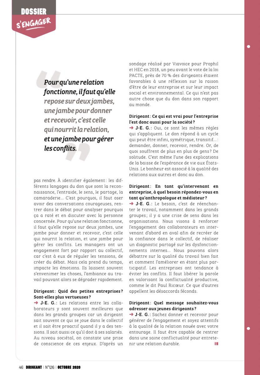 AlterNego_'s tweet photo. Le #don est une source de #performancedurable pour les organisations : interview pour la revue #Dirigeant de @JE_Gresy, associé fondateur d’AlterNego, anthropologue et expert en médiation et négociation, réalisée par @AnneDhoquois. https://t.co/PmOFCWpDcH