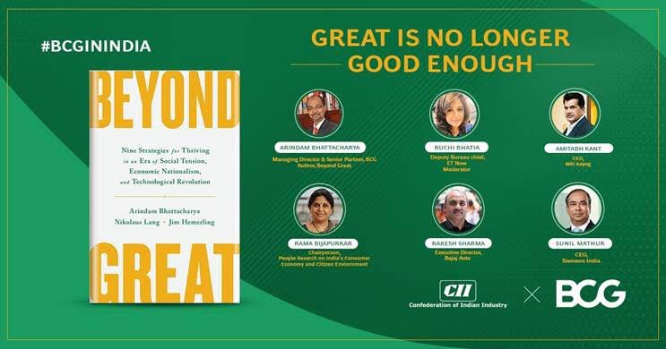 Doing this wonderful panel on why great is no longer enough for companies, we need to move beyond that despite rising economic nationalism, trade wars. How cos must reimagine, readjust their supply chains. Do log in ⁦<a href="/CIIEvents/">CII Live</a>⁩ ⁦<a href="/BCG/">Boston Consulting Group</a>⁩ ⁦<a href="/amitabhk87/">Amitabh Kant</a>⁩