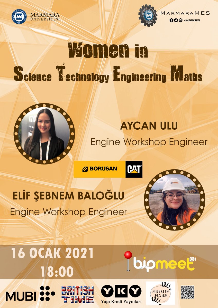 Merhaba arkadaşlar 🙋🏻‍♀️ MarmaraMES olarak yeni bir etkinlikle daha karşınızdayız. 16 Ocak 2021 Pazar günü saat 18.00'da gerçekleşecek olan Women in STEM etkinliğinde sizleri de aramızda görmek isteriz. Katılım formu👉🏼forms.gle/sX5fVKgVzMcvHK…