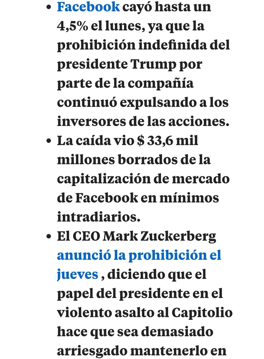 senabrja's tweet photo. Facebook:34 mil millones borrados de la capitalización de mercado a consecuencia de la prohibición de Trump. https://t.co/MwCS7TEfgW