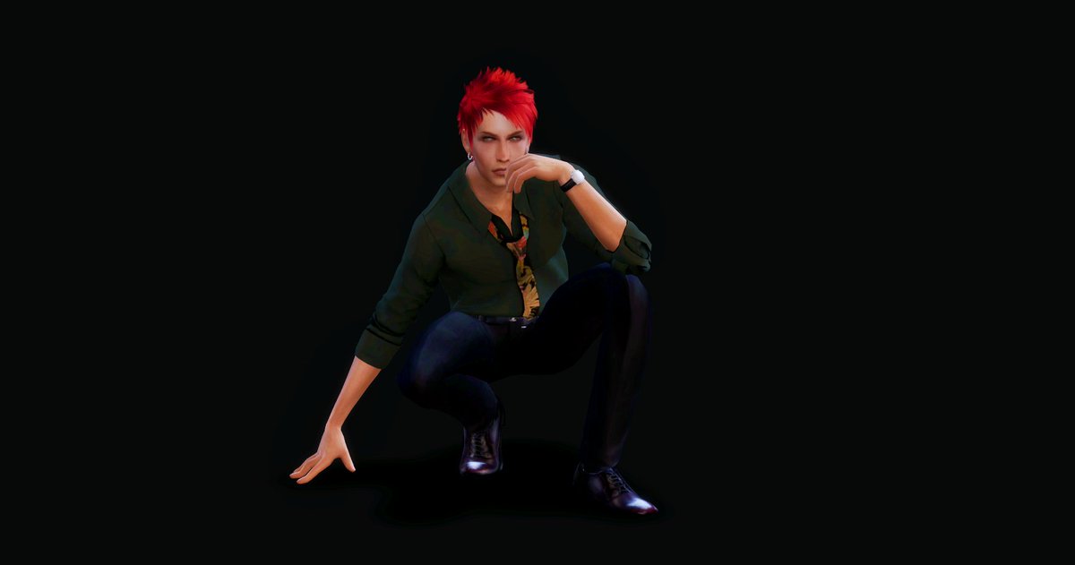 くろぱい このかたの男性用座りとしゃがみポーズ大好きです 指と肩の弄り方にこだわりを感じますヾ ﾉそして赤毛さん かっこいい