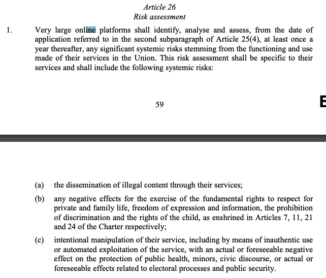 For those looking for a wider swing at disinformation, hopes now rest on how this clause will be implemented. Check out 1(c): "intentional manipulation of (social media) service... w/ negative effect... on the electoral process