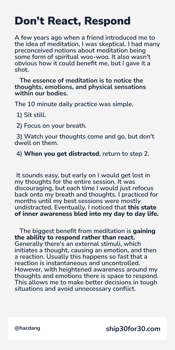 hacdang's tweet photo. When I started meditating, I thought it was spiritual woo woo. It probably is, but it's pretty helpful woo woo. https://t.co/oVEmLBH9LP