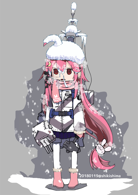 卯月(艦これ) 「さいたまにも雪が降ったよ、うーちゃん 」|しきしまのイラスト