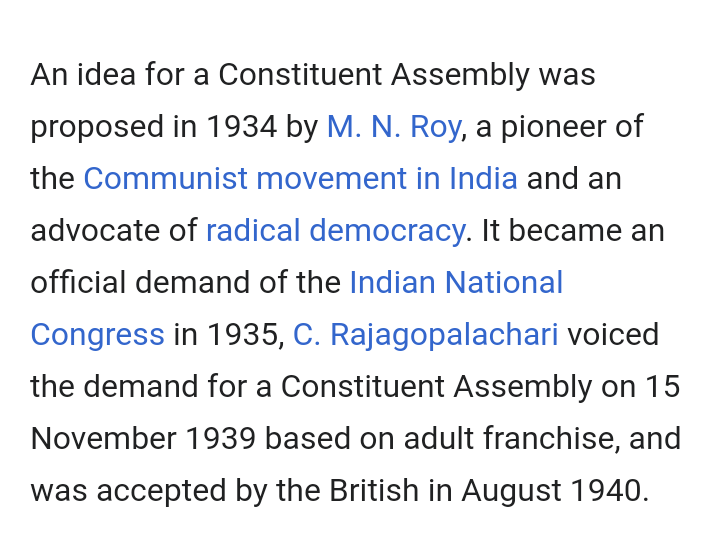 ही व्यक्ती टोकाच्या कम्युनिस्ट विचारांची होती.मनेंद्र नाथ रॉय यांनी मेक्सिको रशिया चीन क्युबा या ठिकाणी साम्यवादाला हातभार लावला संविधान मसुदा कम्युनिस्ट पद्धतीने बनवण्याची या व्यक्तीची हातोटी होतीयाने इथे कम रुजवलीमाहितीसाठी दोन्ही स्क्रिनशॉट्स पहा