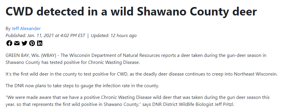 germaniatimber's tweet photo. The #CWD #whitetail in this @WSAW news story was taken in Germania Township, #ShawanoCounty, immediately next to the @WWhitetails commercial deer pen known to have had over 50 CWD cases. Article misses the real story, and the disease's likely source. @WDNR
https://t.co/syI7Y49qUw https://t.co/oZQXS46dMS