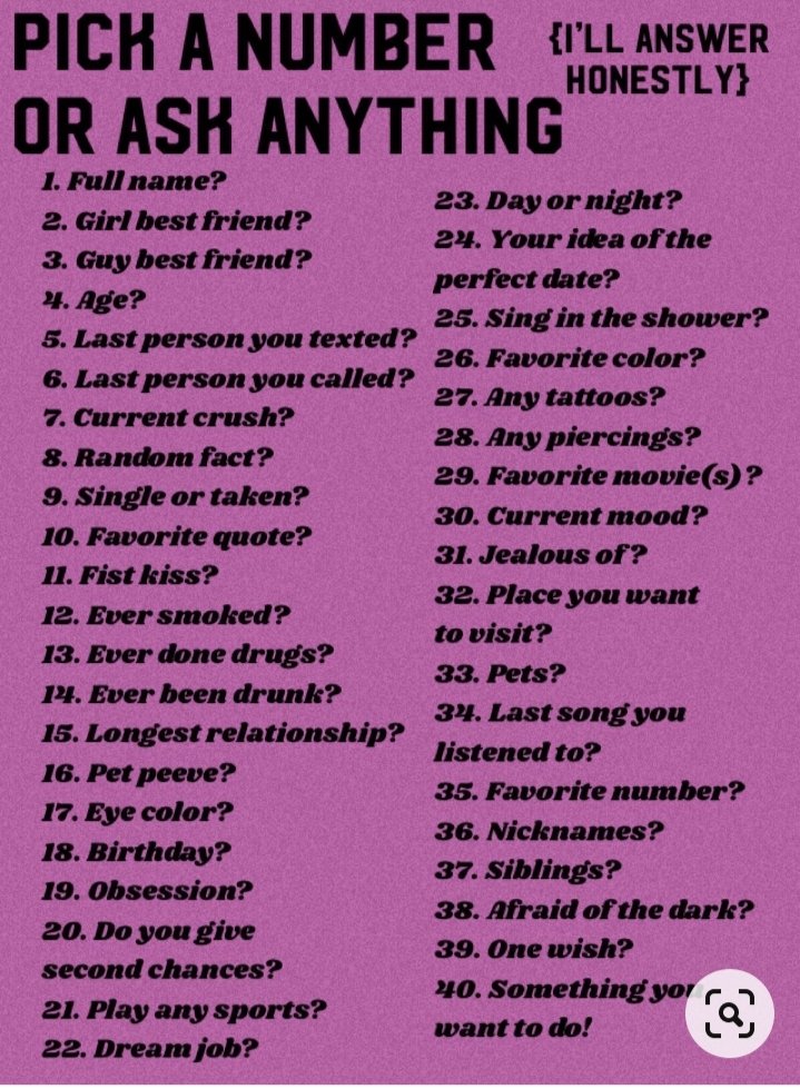 Pick a number I'll answer honestly.. 