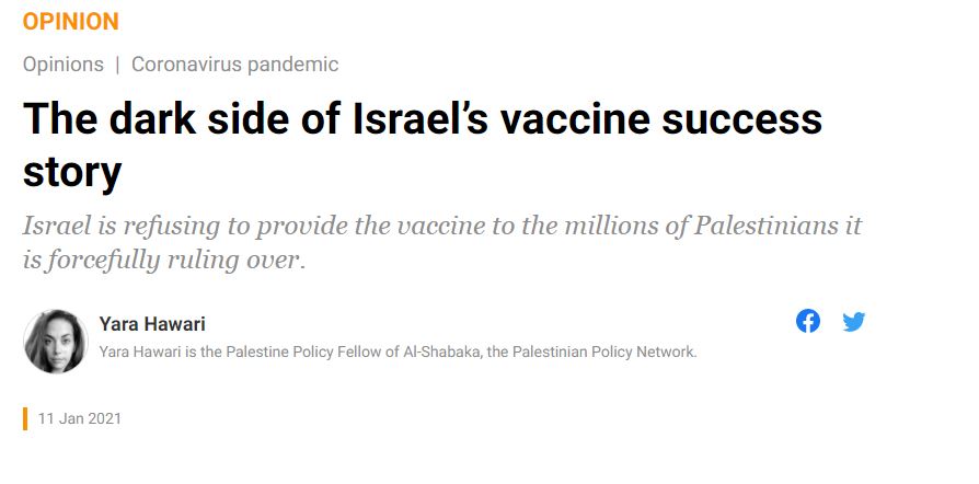 eleonorazocca's tweet image. La campagna vaccinale in Israele secondo @repubblica. E poi secondo il Guardian. 

Persino Al Jazeera e Haaretz, giornale liberal di Gerusalemme, riescono a scrivere – seppur sotto opinioni – che i palestinesi non stanno andando esattamente a braccetto con i soldati israeliani.