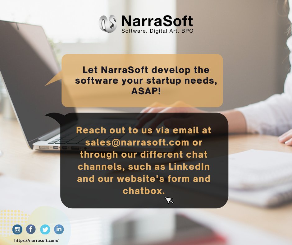 narrasoft's tweet image. What can outsourcing do for your startup&apos;s software needs?

Read our post to find out! 

#SoftwareDevelopers #OutsourceSoftwareDevelopment #StartupSolutions #BusinessSolutions #NarraSoft